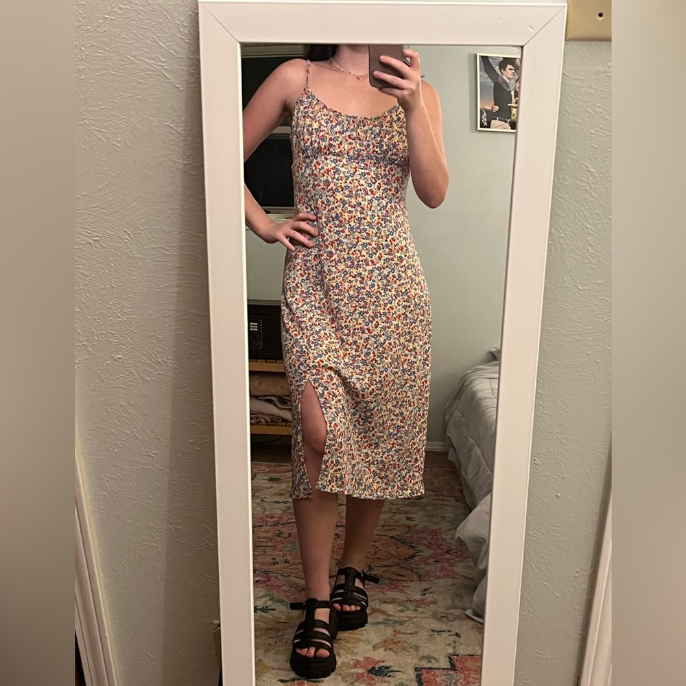 ASOS brand “only” summer floral midi dress with ruched detail with slit